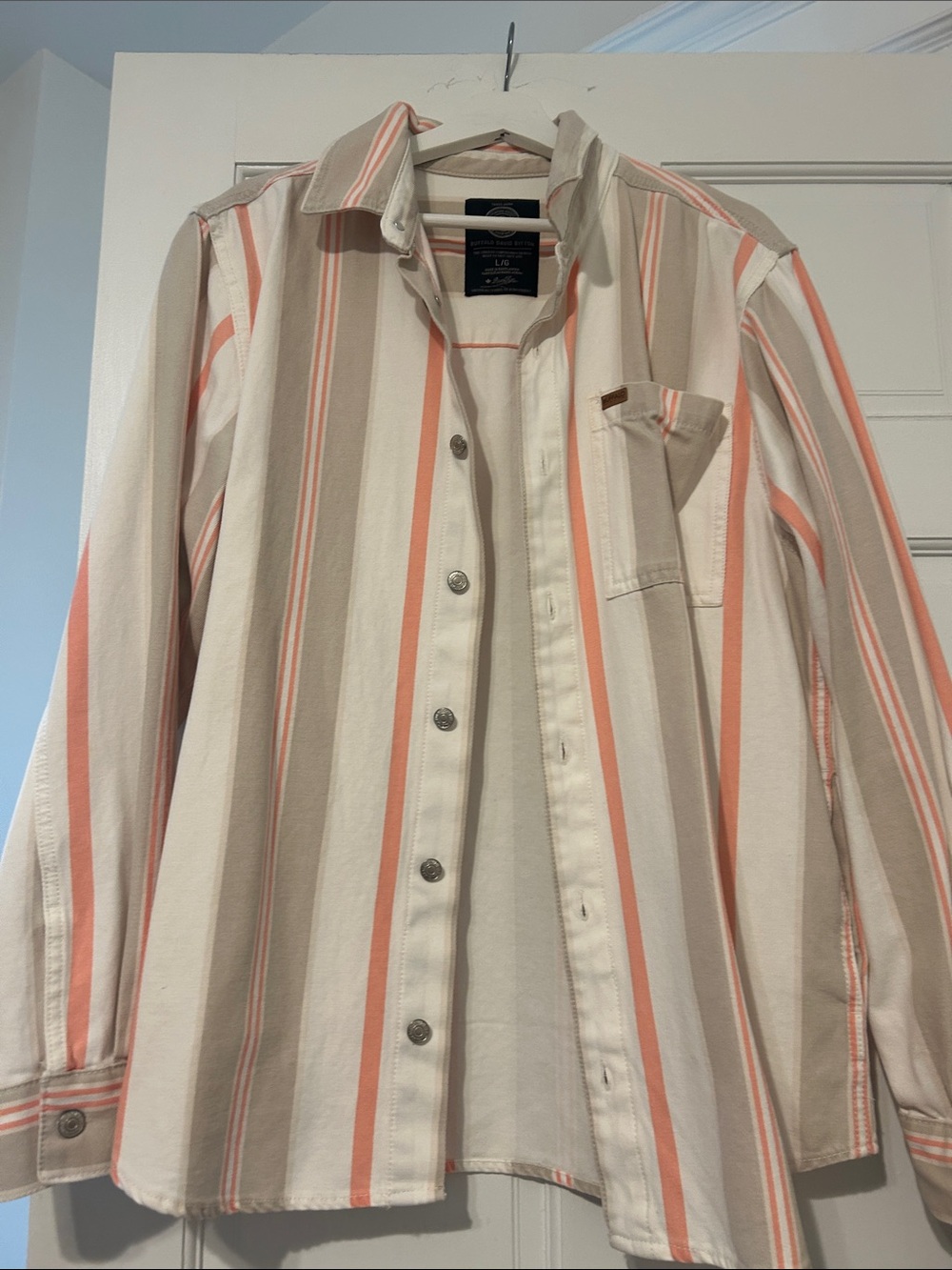 Buffalo David Bitton Cream, Beige & Coral Stripe Button-Down Shirt